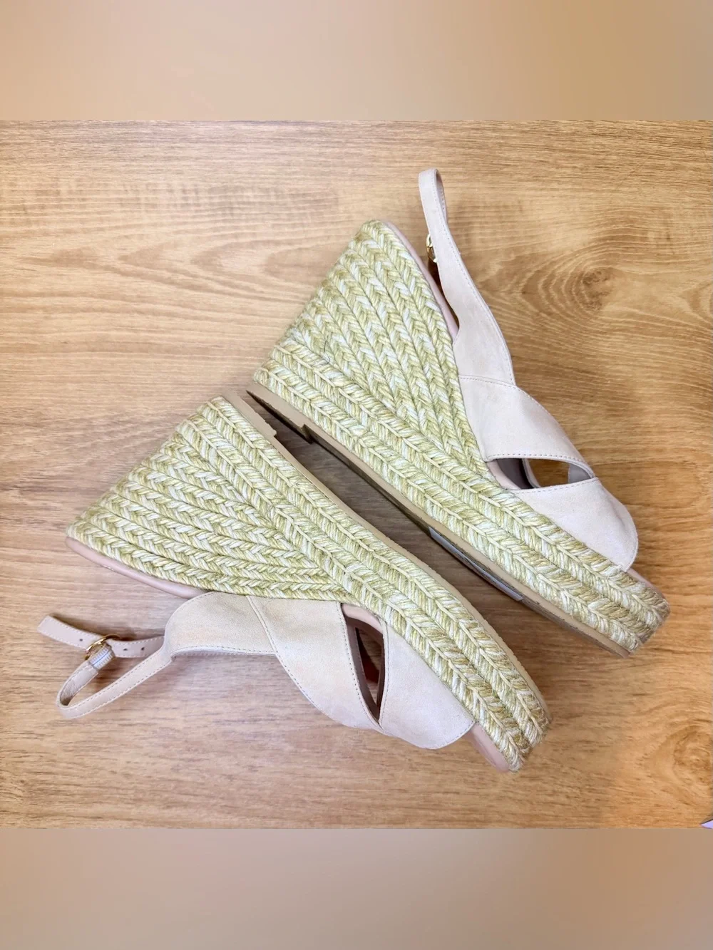 Stuart Weitzman Adobe Nude Espadrille Wedge Sandals Size 9
